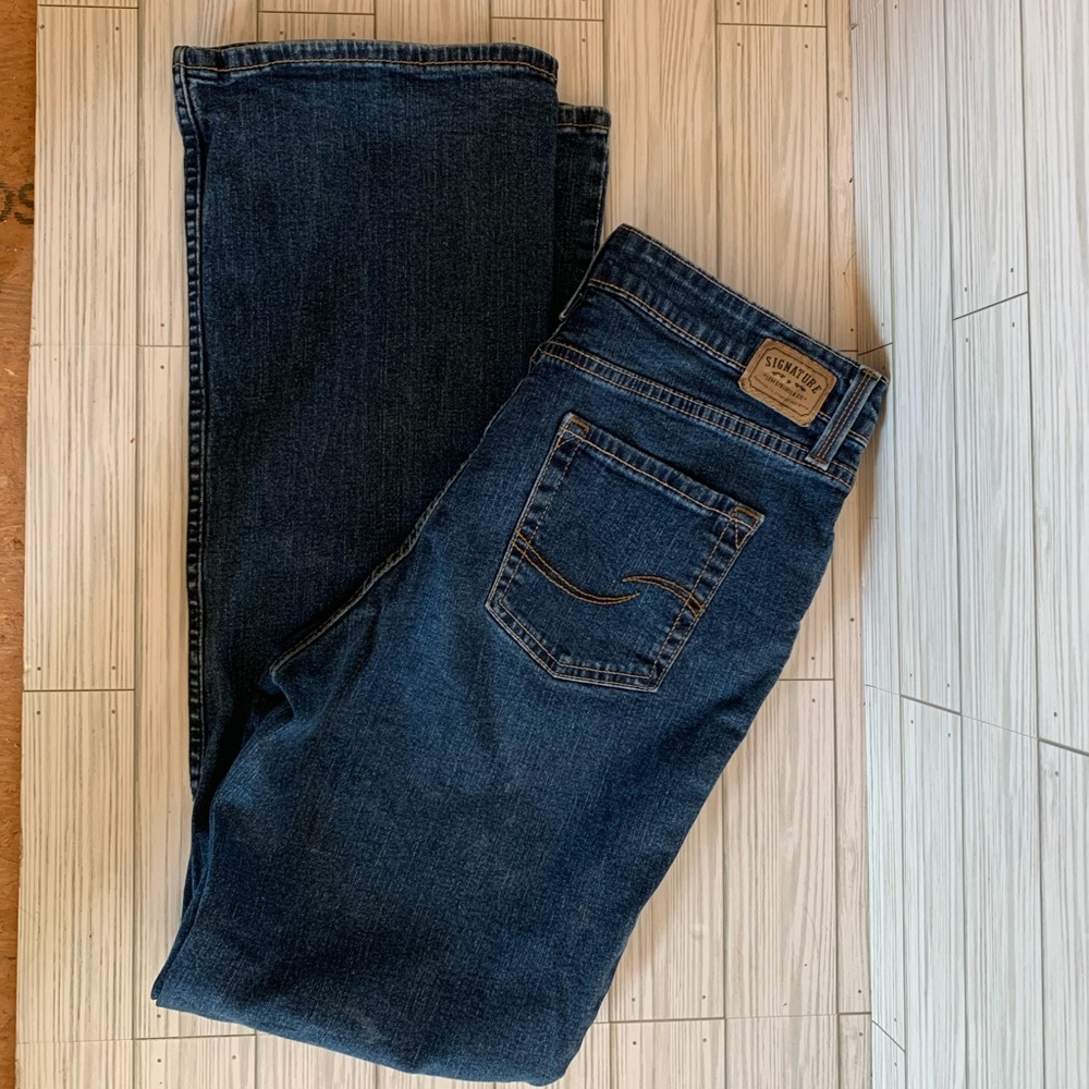 Dark Blue Denim Jeans at waist boot cut